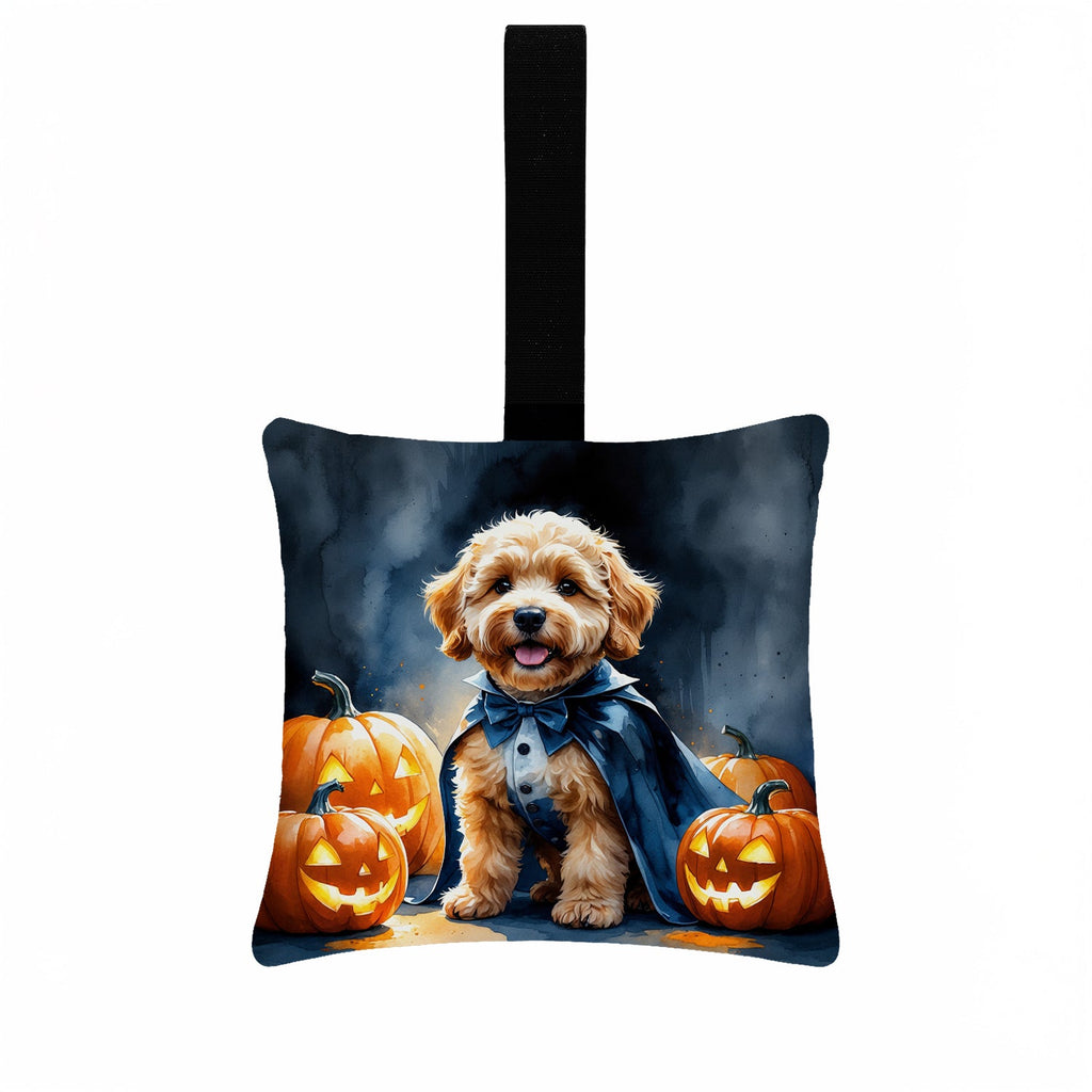 Goldendoodle Puppy Halloween Hanging Square Fabric Ornament 3.5 × 3.5 Decorative Door-Knob & Tree Hanger, Soft Fabric