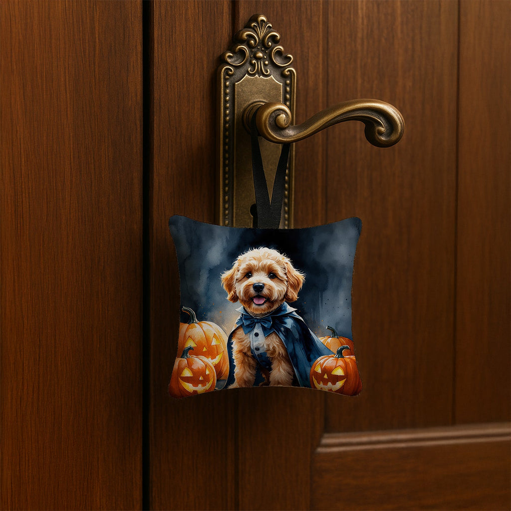 Goldendoodle Puppy Halloween Hanging Square Fabric Ornament 3.5 × 3.5 Decorative Door-Knob & Tree Hanger, Soft Fabric