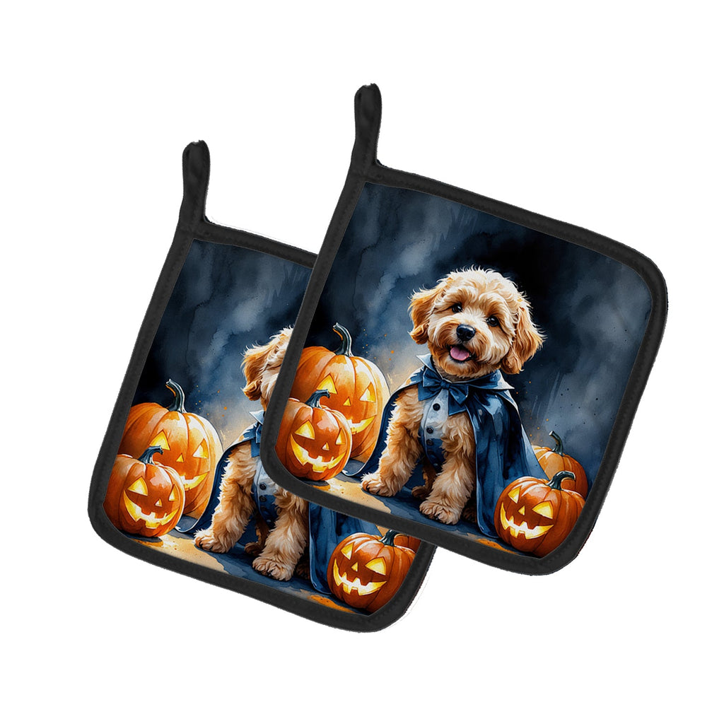 Goldendoodle Puppy Halloween Pot Holder Set of 2 Heat Resistant Quilted Hot Pads 7.5 x 7.5 Inch, Insulated Kitchen Trivets for Cooking & Baking