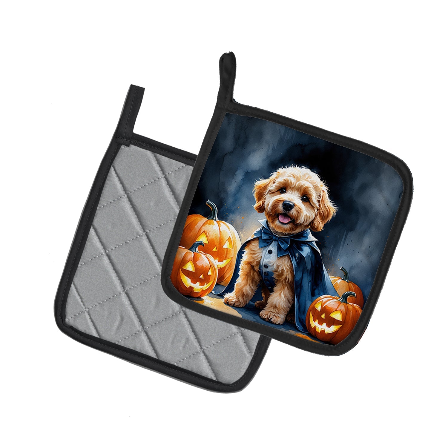 Goldendoodle Puppy Halloween Pot Holder Set of 2 Heat Resistant Quilted Hot Pads 7.5 x 7.5 Inch, Insulated Kitchen Trivets for Cooking & Baking