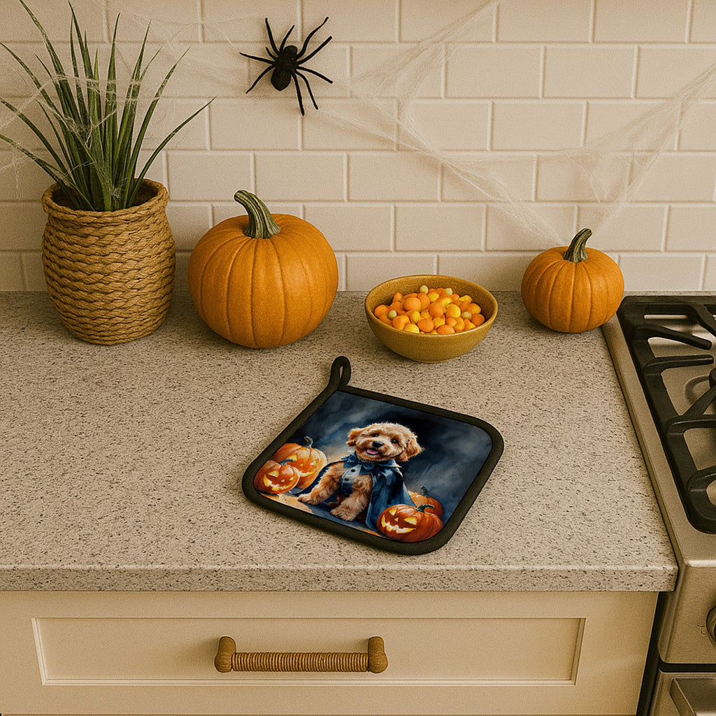 Goldendoodle Puppy Halloween Pot Holder Set of 2 Heat Resistant Quilted Hot Pads 7.5 x 7.5 Inch, Insulated Kitchen Trivets for Cooking & Baking