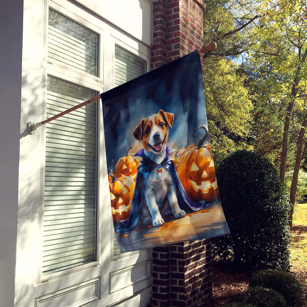 Jack Russell Terrier Puppy Halloween House Flag 28x40 Porch Sleeve Pole Decorative Outside Yard Banner Artwork Wall Hanging, Polyester