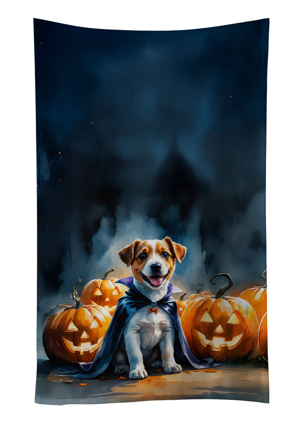 Jack Russell Terrier Puppy Halloween Kitchen Towel Velour Plush Front and Cotton Loop Back Machine Washable