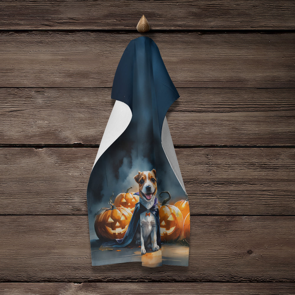 Jack Russell Terrier Puppy Halloween Kitchen Towel Velour Plush Front and Cotton Loop Back Machine Washable