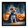 Jack Russell Terrier Puppy Halloween Framed Metal Print Bathroom, Kitchen, Office, Home Decor Wall Art Ready to Hang, Square, 8X8