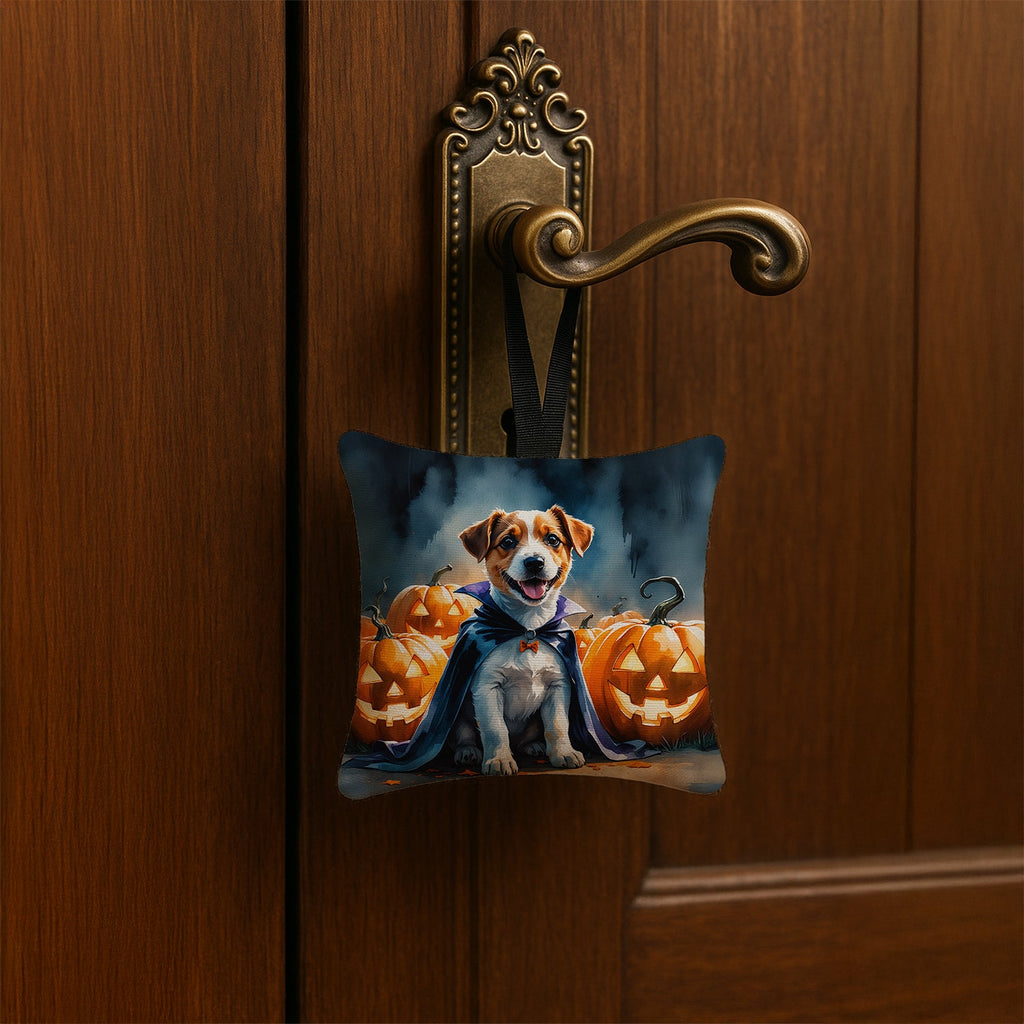 Jack Russell Terrier Puppy Halloween Hanging Square Fabric Ornament 3.5 × 3.5 Decorative Door-Knob & Tree Hanger, Soft Fabric