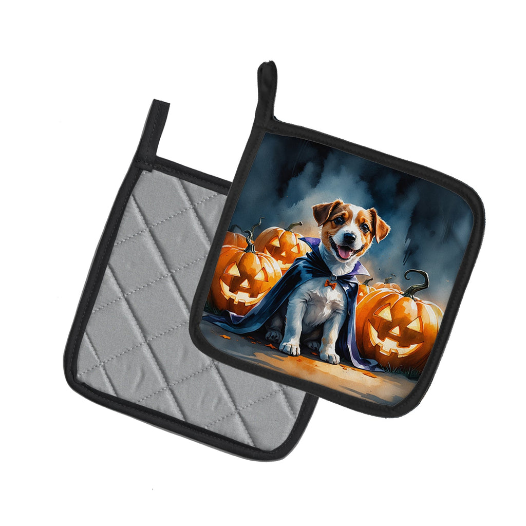 Jack Russell Terrier Puppy Halloween Pot Holder Set of 2 Heat Resistant Quilted Hot Pads 7.5 x 7.5 Inch, Insulated Kitchen Trivets for Cooking & Baking