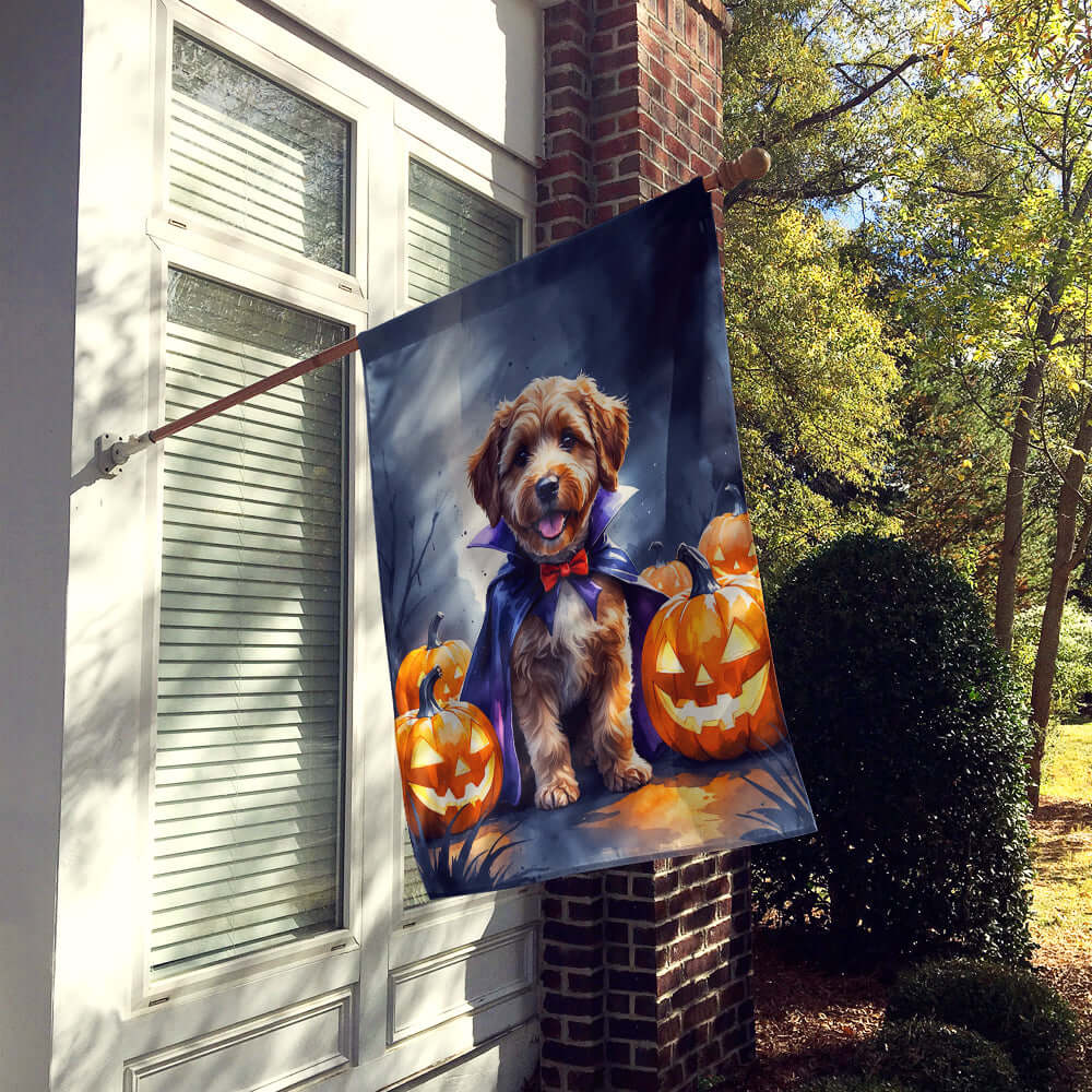 Chocolate Labradoodle Puppy Halloween House Flag 28x40 Porch Sleeve Pole Decorative Outside Yard Banner Artwork Wall Hanging, Polyester