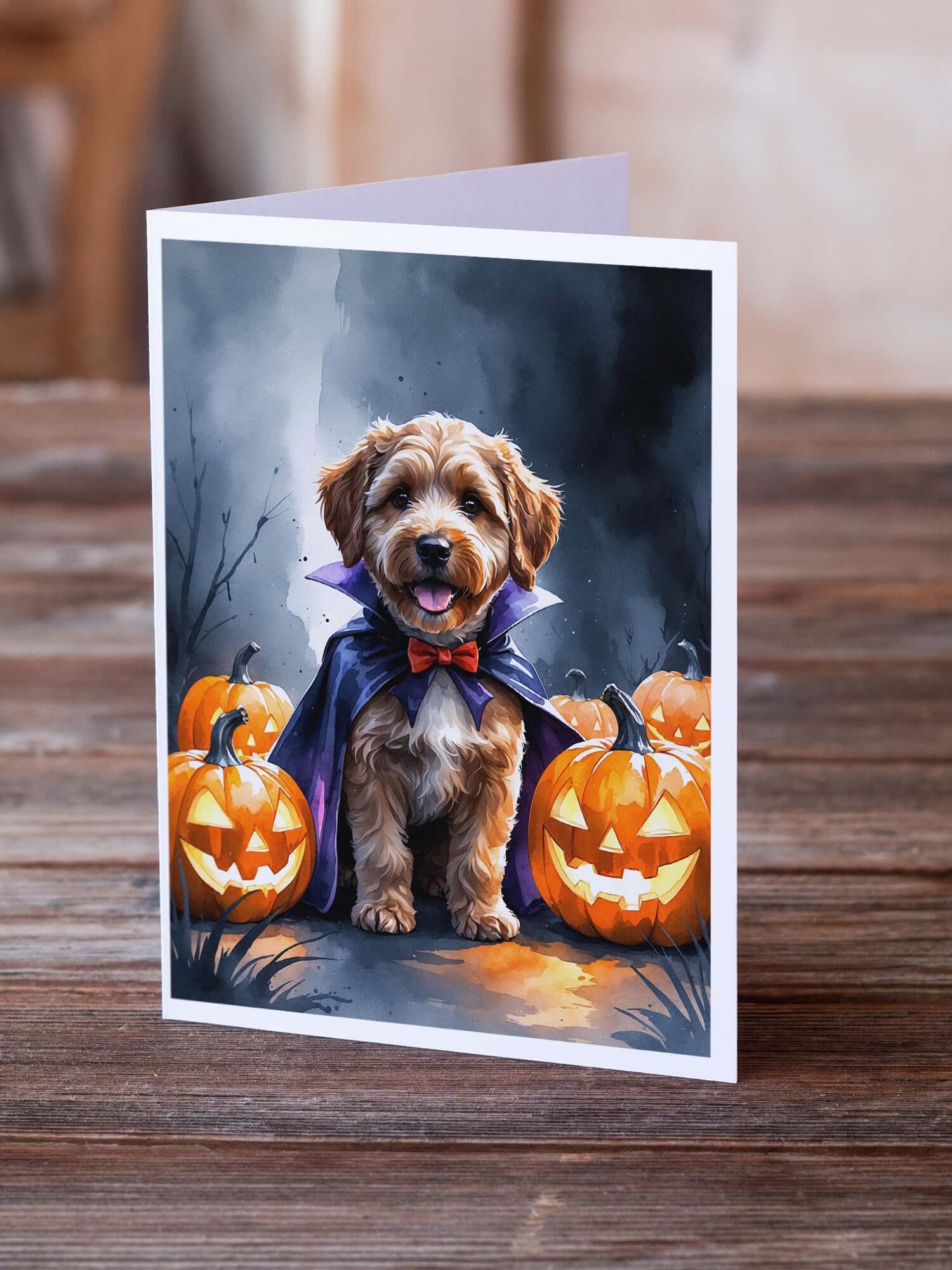 Chocolate Labradoodle Puppy Halloween Greeting Cards Pack of 8 Blank Cards with Envelopes Whimsical A7 Size 5x7