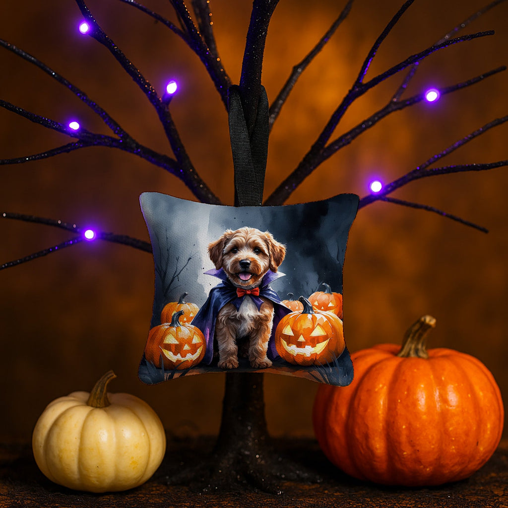 Chocolate Labradoodle Puppy Halloween Hanging Square Fabric Ornament 3.5 × 3.5 Decorative Door-Knob & Tree Hanger, Soft Fabric
