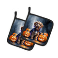 Chocolate Labradoodle Puppy Halloween Pot Holder Set of 2 Heat Resistant Quilted Hot Pads 7.5 x 7.5 Inch, Insulated Kitchen Trivets for Cooking & Baking