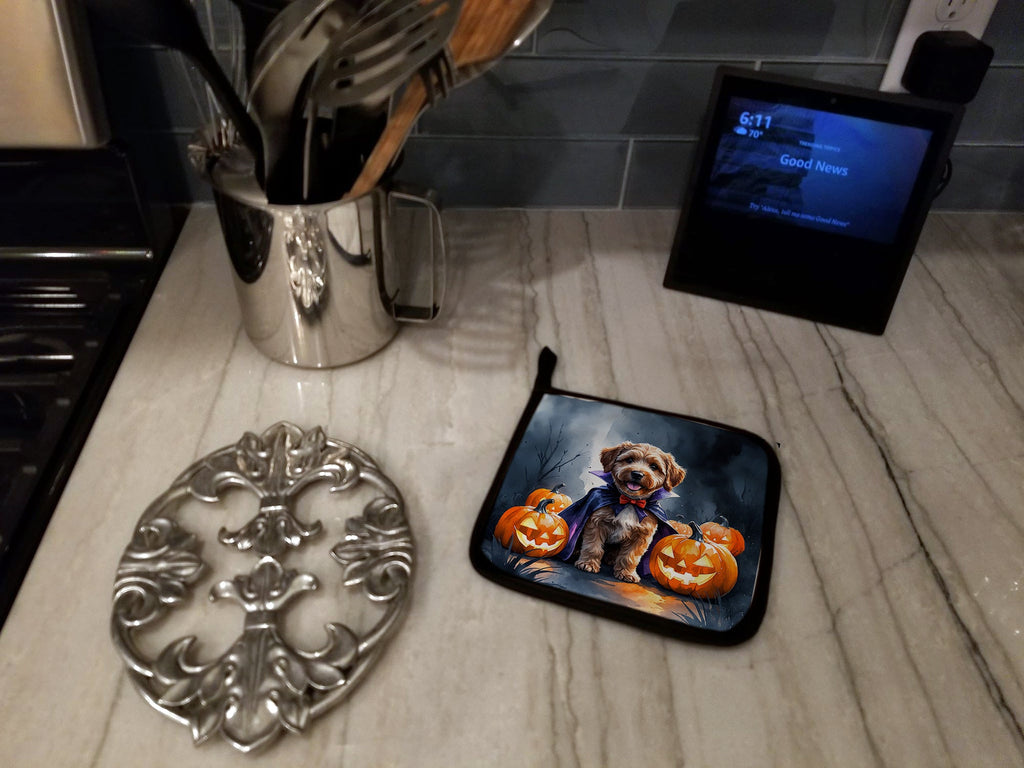 Chocolate Labradoodle Puppy Halloween Pot Holder Set of 2 Heat Resistant Quilted Hot Pads 7.5 x 7.5 Inch, Insulated Kitchen Trivets for Cooking & Baking