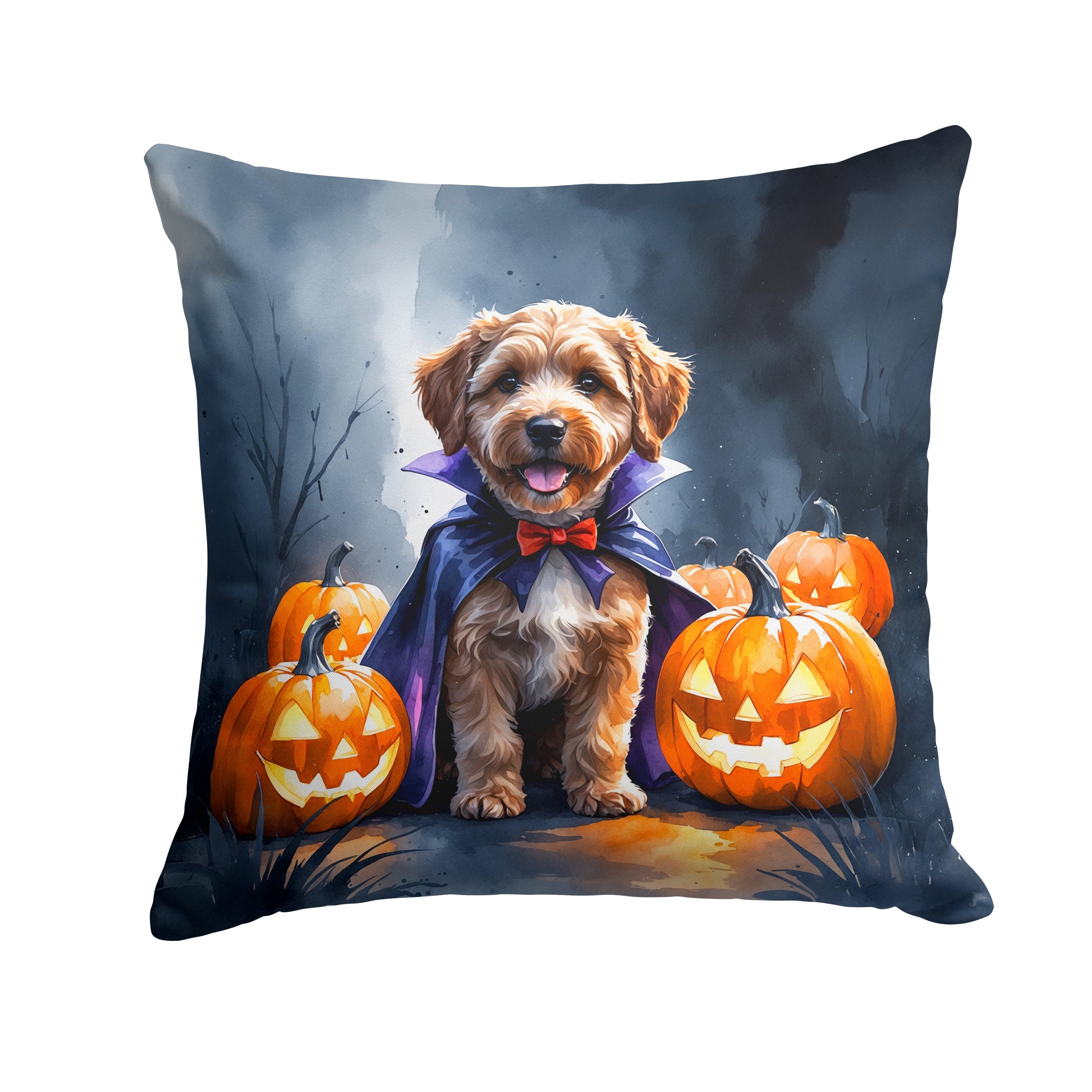 Chocolate Labradoodle Puppy Halloween Decorative Throw Pillow 14x14 Indoor Outdoor Accent Cushion, Fabric Cover with Insert for Sofa, Bed, Porch & Living Room