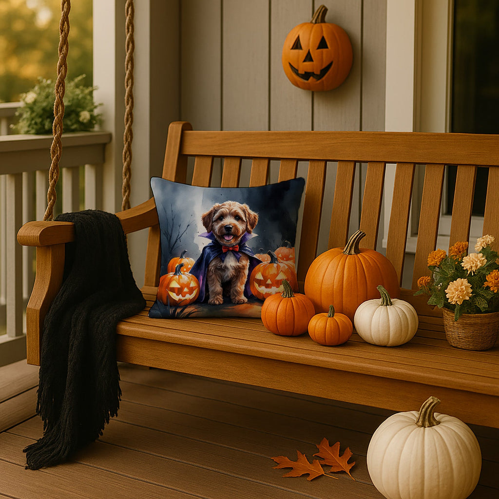 Chocolate Labradoodle Puppy Halloween Decorative Throw Pillow 14x14 Indoor Outdoor Accent Cushion, Fabric Cover with Insert for Sofa, Bed, Porch & Living Room