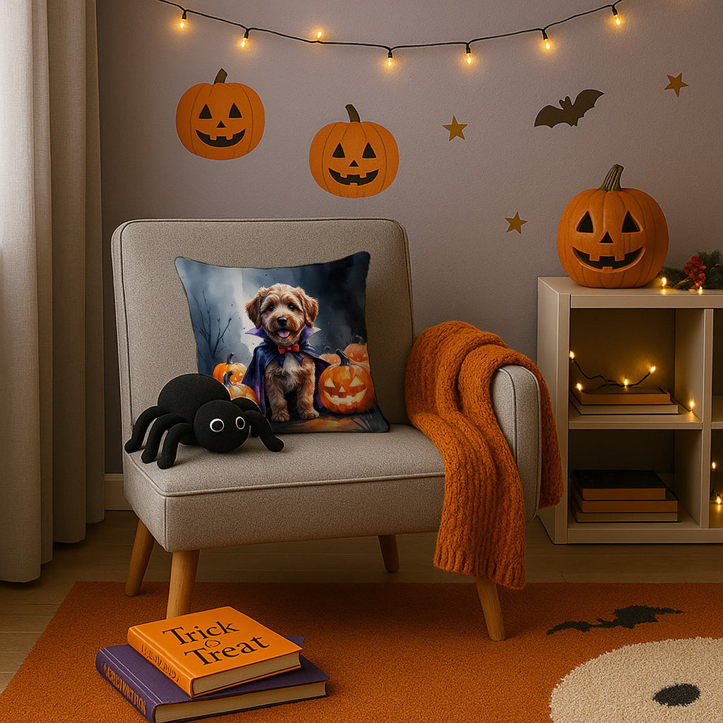 Chocolate Labradoodle Puppy Halloween Decorative Throw Pillow 14x14 Indoor Outdoor Accent Cushion, Fabric Cover with Insert for Sofa, Bed, Porch & Living Room