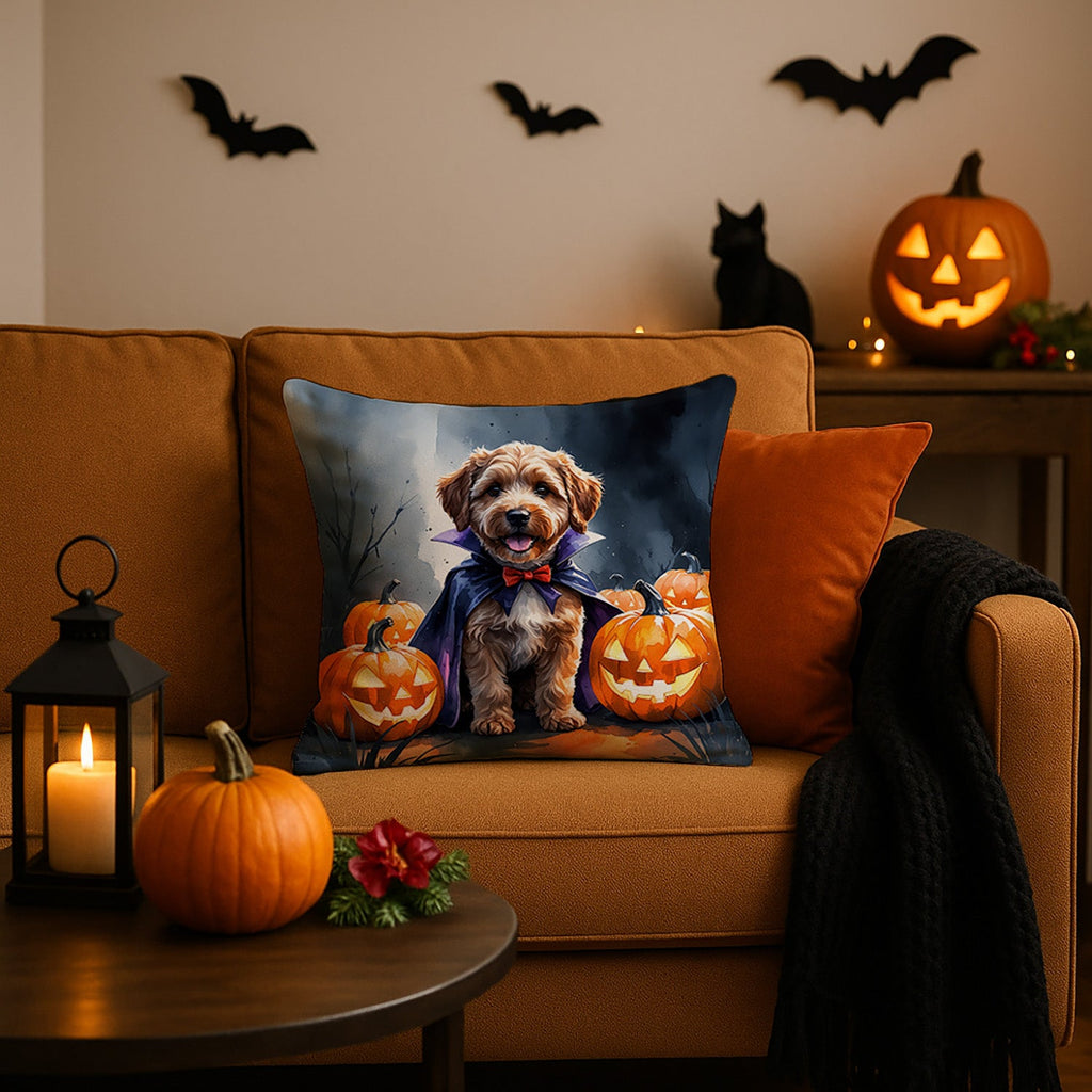 Chocolate Labradoodle Puppy Halloween Decorative Throw Pillow 18x18 Indoor Outdoor Accent Cushion, Fabric Cover with Insert for Sofa, Bed, Porch & Living Room