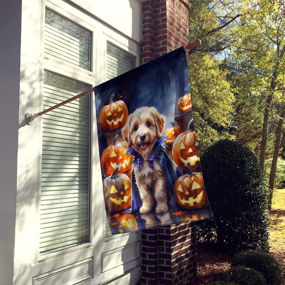Labradoodle Puppy Halloween House Flag 28x40 Porch Sleeve Pole Decorative Outside Yard Banner Artwork Wall Hanging, Polyester