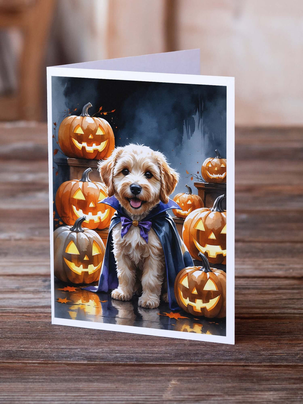 Labradoodle Puppy Halloween Greeting Cards Pack of 8 Blank Cards with Envelopes Whimsical A7 Size 5x7