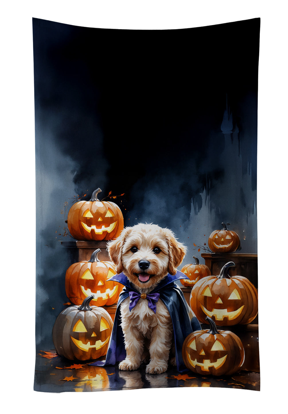 Labradoodle Puppy Halloween Kitchen Towel Velour Plush Front and Cotton Loop Back Machine Washable