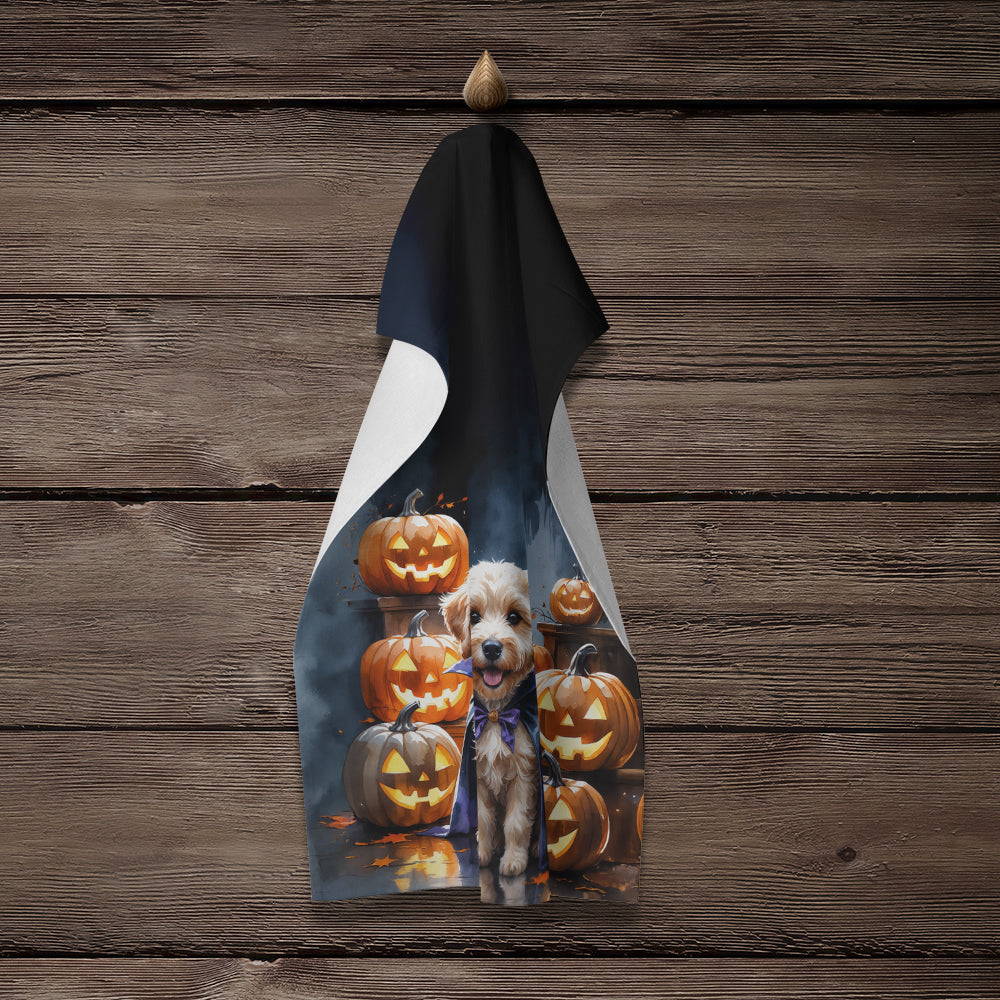 Labradoodle Puppy Halloween Kitchen Towel Velour Plush Front and Cotton Loop Back Machine Washable