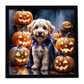 Labradoodle Puppy Halloween Framed Metal Print Bathroom, Kitchen, Office, Home Decor Wall Art Ready to Hang, Square, 8X8