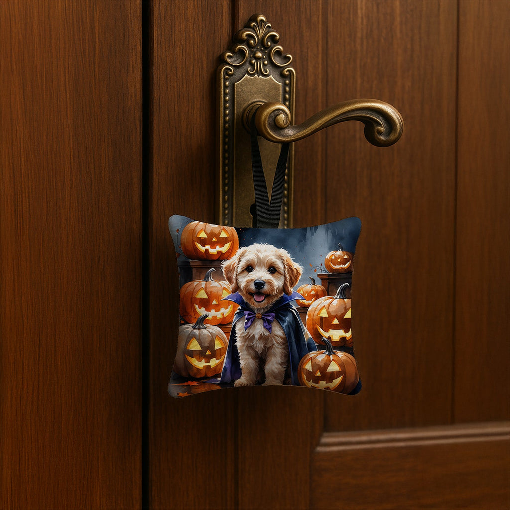 Labradoodle Puppy Halloween Hanging Square Fabric Ornament 3.5 × 3.5 Decorative Door-Knob & Tree Hanger, Soft Fabric
