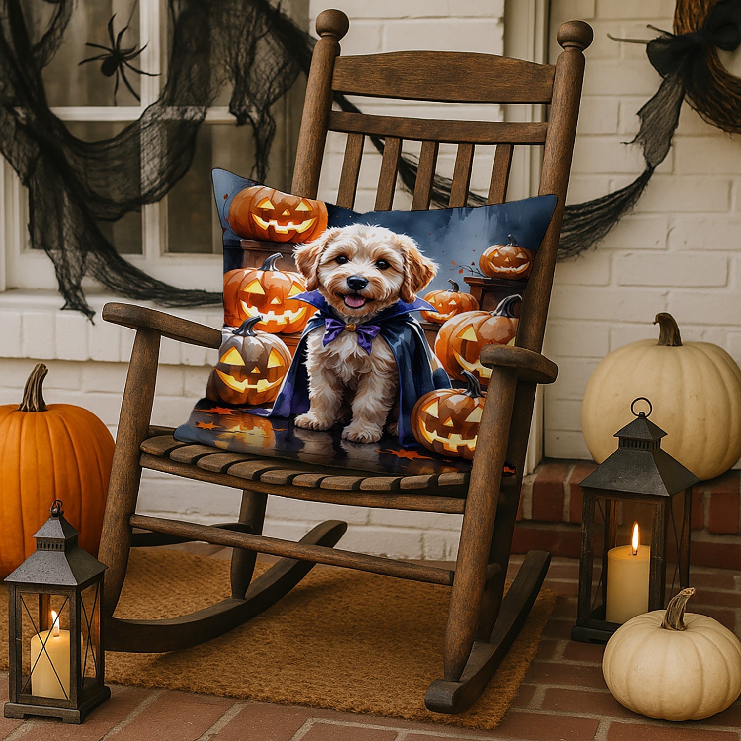 Labradoodle Puppy Halloween Decorative Throw Pillow 18x18 Indoor Outdoor Accent Cushion, Fabric Cover with Insert for Sofa, Bed, Porch & Living Room