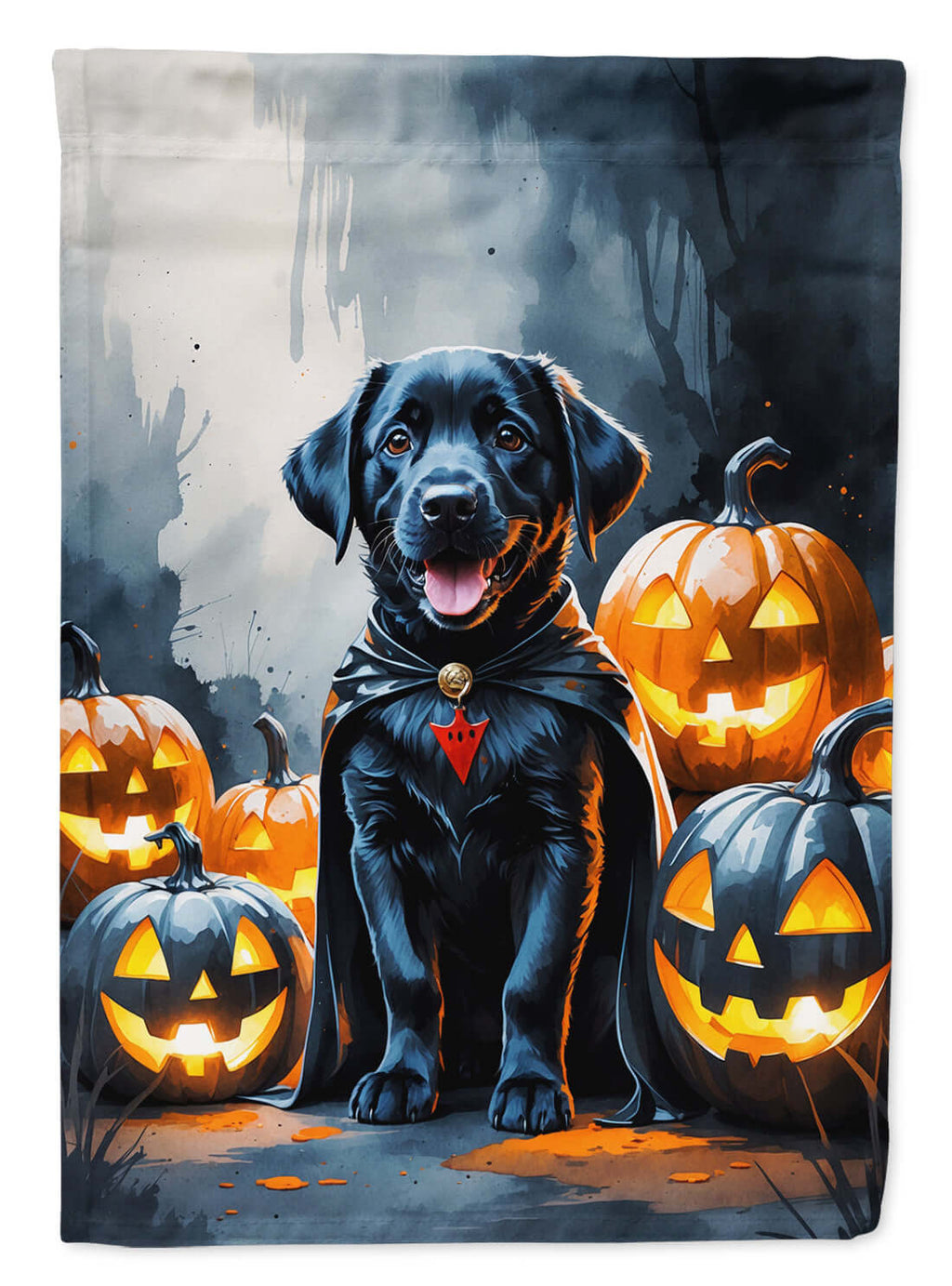 Black Labrador Retriever Puppy Halloween House Flag 28x40 Porch Sleeve Pole Decorative Outside Yard Banner Artwork Wall Hanging, Polyester