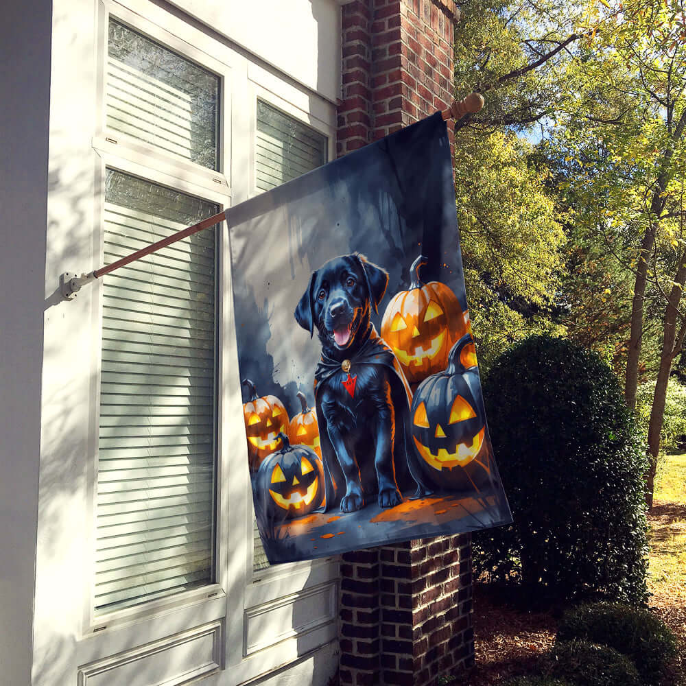 Black Labrador Retriever Puppy Halloween House Flag 28x40 Porch Sleeve Pole Decorative Outside Yard Banner Artwork Wall Hanging, Polyester