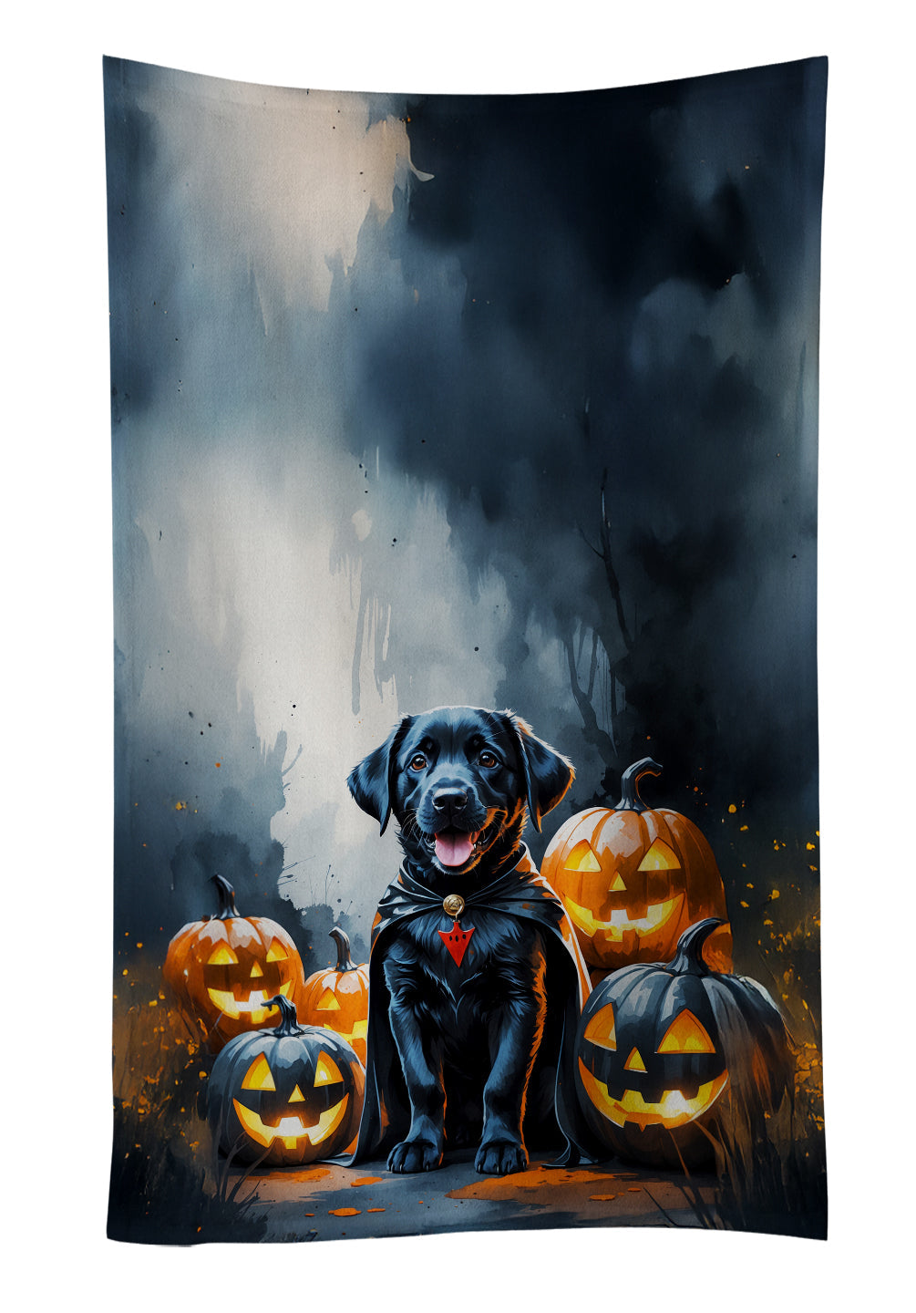 Black Labrador Retriever Puppy Halloween Kitchen Towel Velour Plush Front and Cotton Loop Back Machine Washable