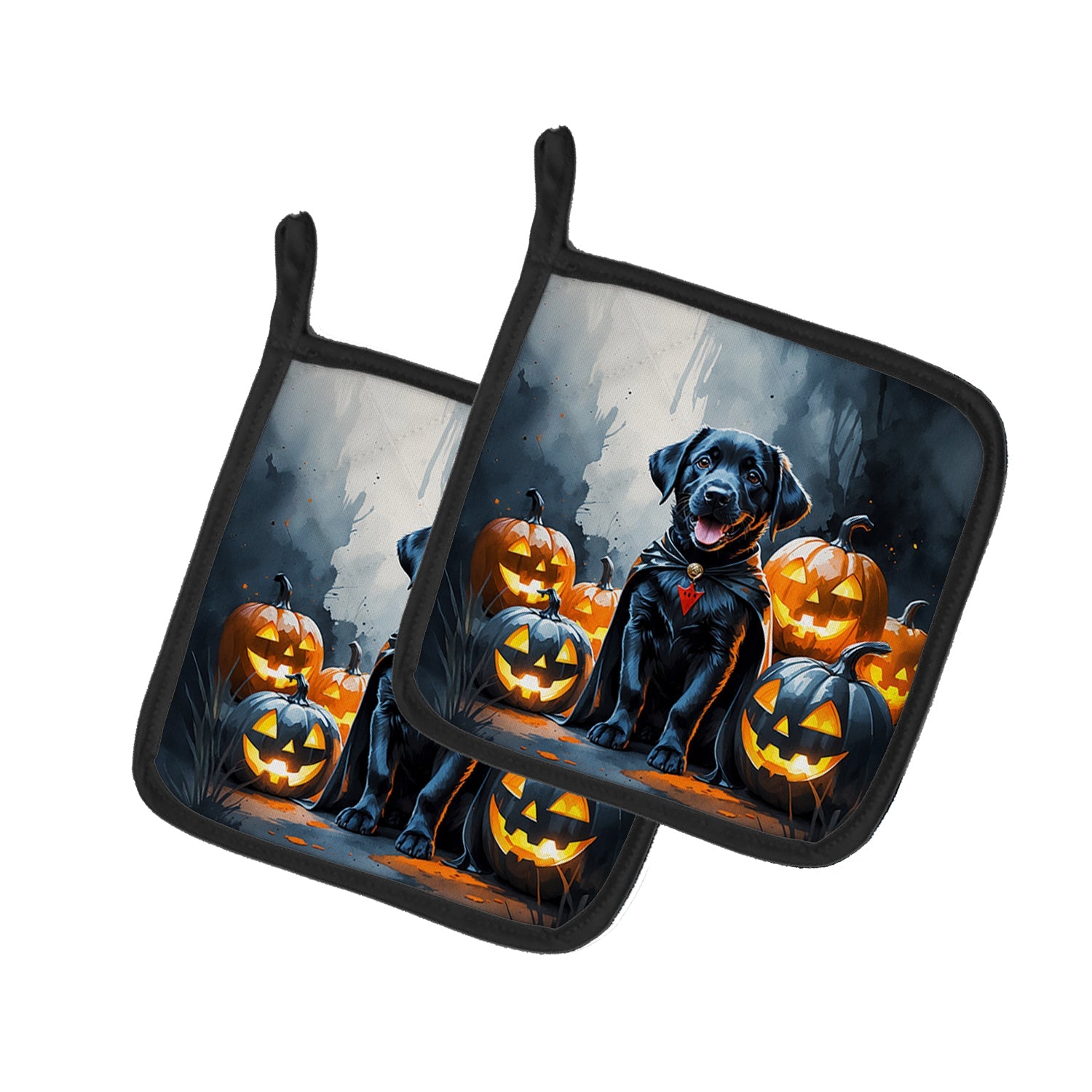 Black Labrador Retriever Puppy Halloween Pot Holder Set of 2 Heat Resistant Quilted Hot Pads 7.5 x 7.5 Inch, Insulated Kitchen Trivets for Cooking & Baking