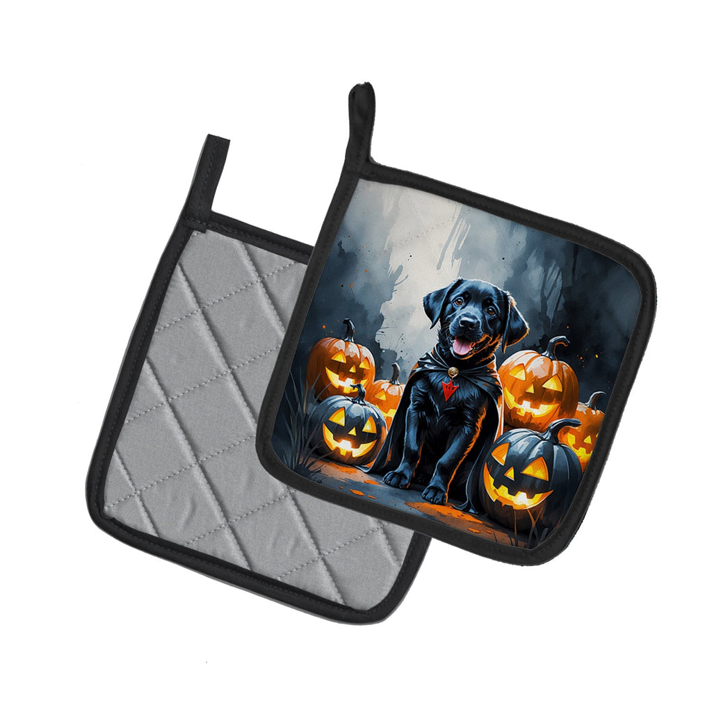 Black Labrador Retriever Puppy Halloween Pot Holder Set of 2 Heat Resistant Quilted Hot Pads 7.5 x 7.5 Inch, Insulated Kitchen Trivets for Cooking & Baking
