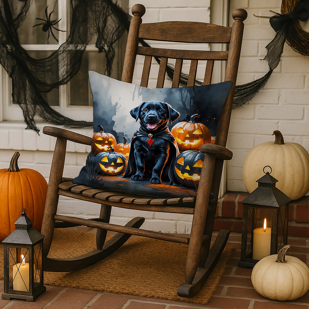 Black Labrador Retriever Puppy Halloween Decorative Throw Pillow 18x18 Indoor Outdoor Accent Cushion, Fabric Cover with Insert for Sofa, Bed, Porch & Living Room