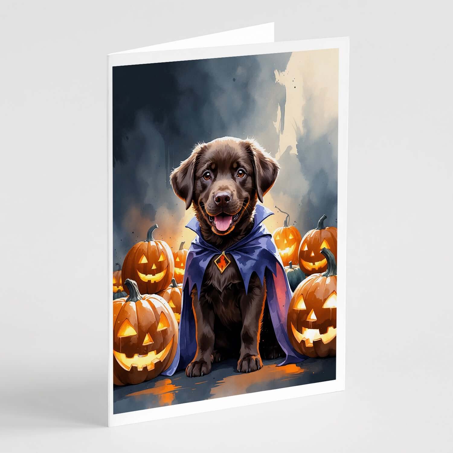 Chocolate Labrador Retriever Puppy Halloween Greeting Cards Pack of 8 Blank Cards with Envelopes Whimsical A7 Size 5x7