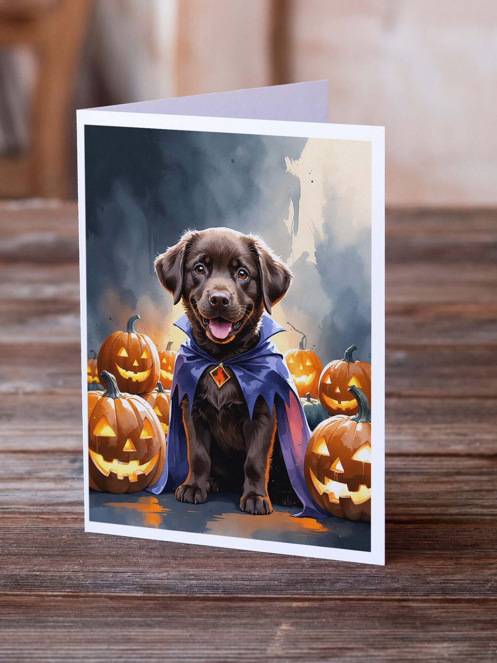 Chocolate Labrador Retriever Puppy Halloween Greeting Cards Pack of 8 Blank Cards with Envelopes Whimsical A7 Size 5x7