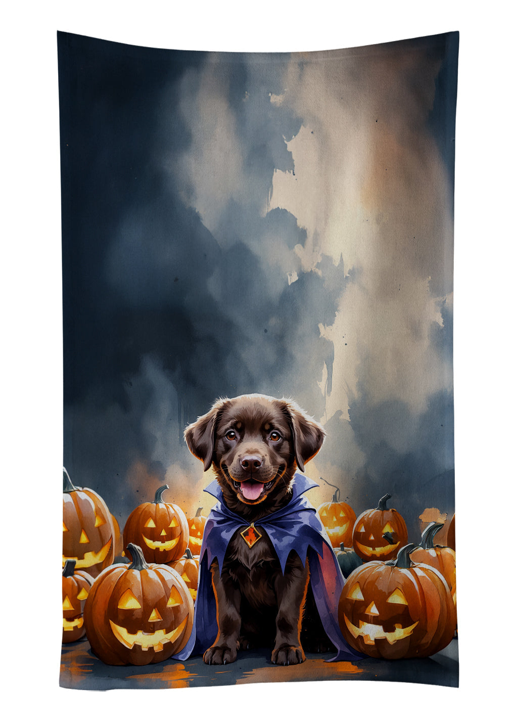 Chocolate Labrador Retriever Puppy Halloween Kitchen Towel Velour Plush Front and Cotton Loop Back Machine Washable