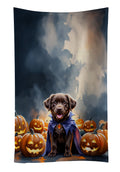 Chocolate Labrador Retriever Puppy Halloween Kitchen Towel Velour Plush Front and Cotton Loop Back Machine Washable
