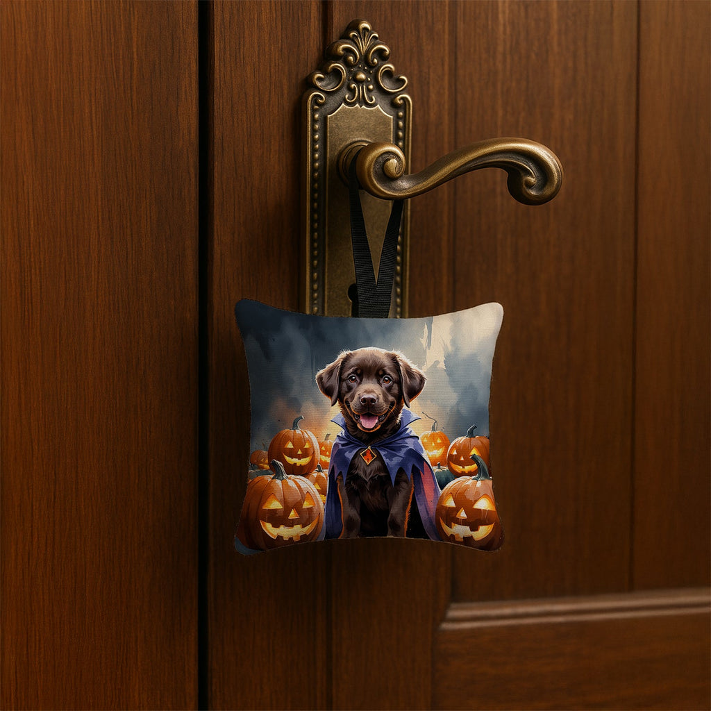 Chocolate Labrador Retriever Puppy Halloween Hanging Square Fabric Ornament 3.5 × 3.5 Decorative Door-Knob & Tree Hanger, Soft Fabric