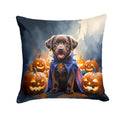 Chocolate Labrador Retriever Puppy Halloween Decorative Throw Pillow 14x14 Indoor Outdoor Accent Cushion, Fabric Cover with Insert for Sofa, Bed, Porch & Living Room