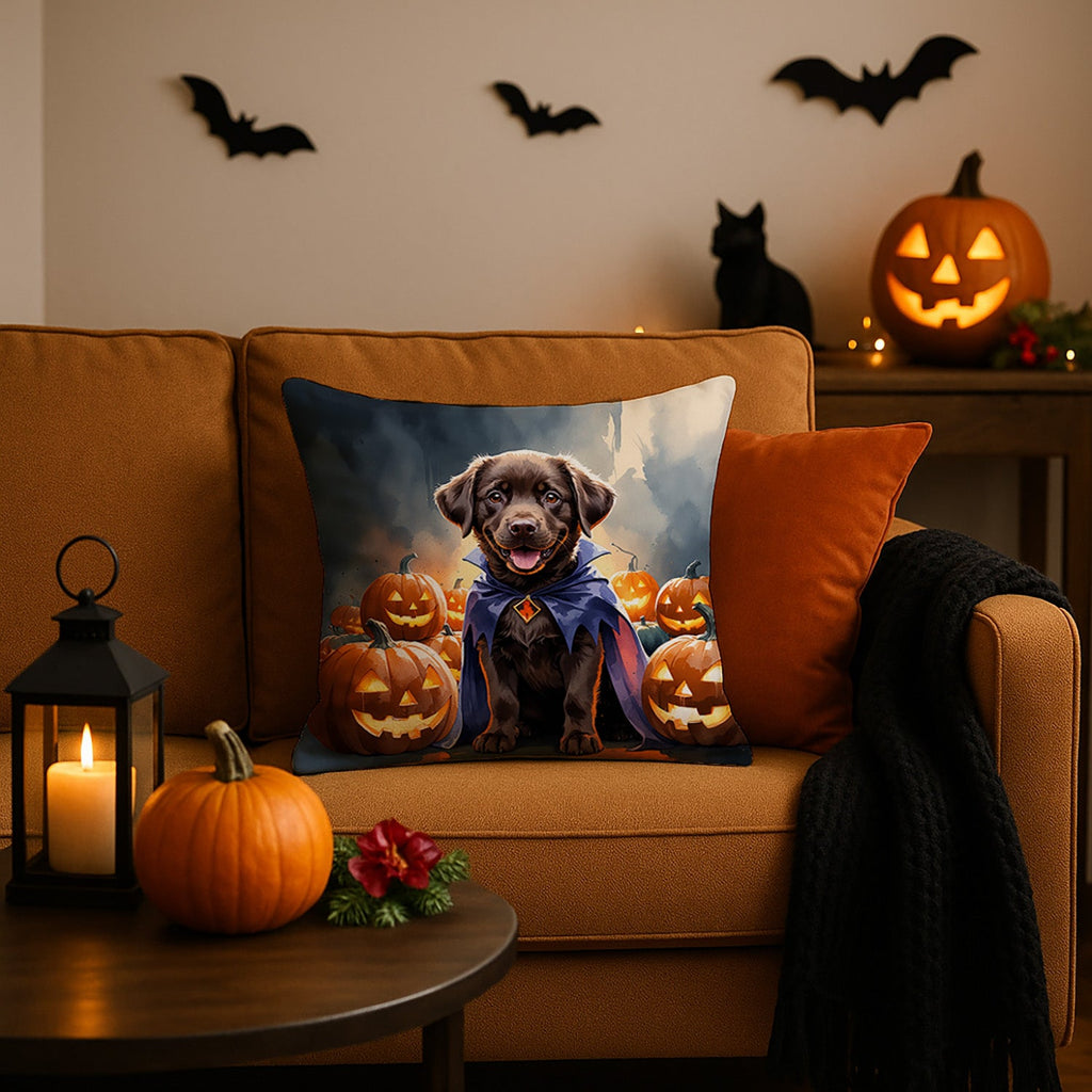 Chocolate Labrador Retriever Puppy Halloween Decorative Throw Pillow 18x18 Indoor Outdoor Accent Cushion, Fabric Cover with Insert for Sofa, Bed, Porch & Living Room