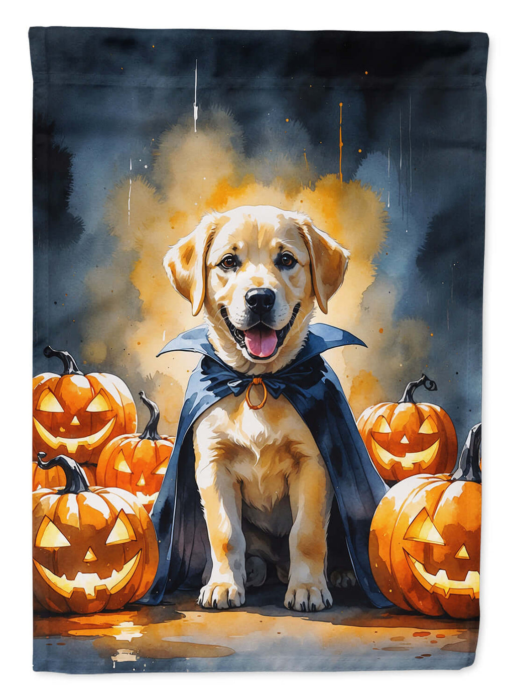 Yellow Labrador Retriever Puppy Halloween House Flag 28x40 Porch Sleeve Pole Decorative Outside Yard Banner Artwork Wall Hanging, Polyester