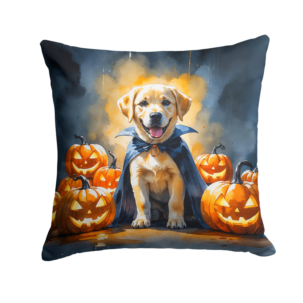 Yellow Labrador Retriever Puppy Halloween Decorative Throw Pillow 14x14 Indoor Outdoor Accent Cushion, Fabric Cover with Insert for Sofa, Bed, Porch & Living Room