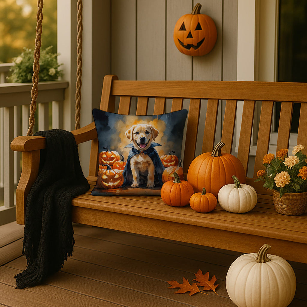 Yellow Labrador Retriever Puppy Halloween Decorative Throw Pillow 14x14 Indoor Outdoor Accent Cushion, Fabric Cover with Insert for Sofa, Bed, Porch & Living Room