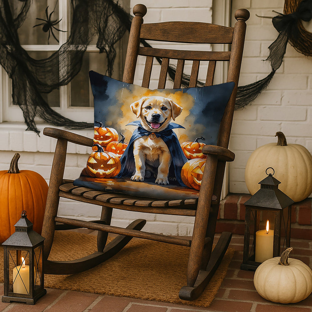 Yellow Labrador Retriever Puppy Halloween Decorative Throw Pillow 18x18 Indoor Outdoor Accent Cushion, Fabric Cover with Insert for Sofa, Bed, Porch & Living Room
