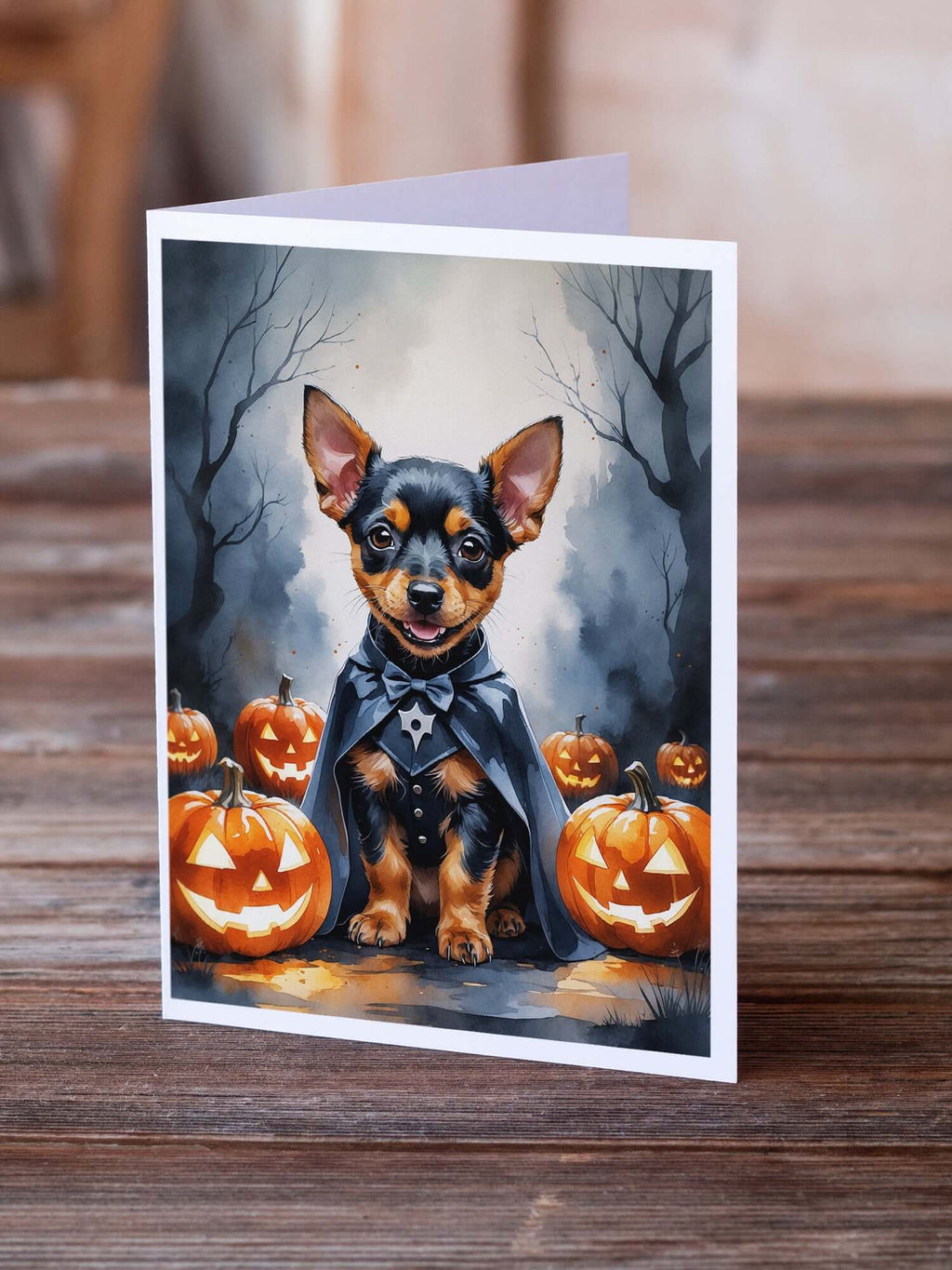 Miniature Pinscher Puppy Halloween Greeting Cards Pack of 8 Blank Cards with Envelopes Whimsical A7 Size 5x7