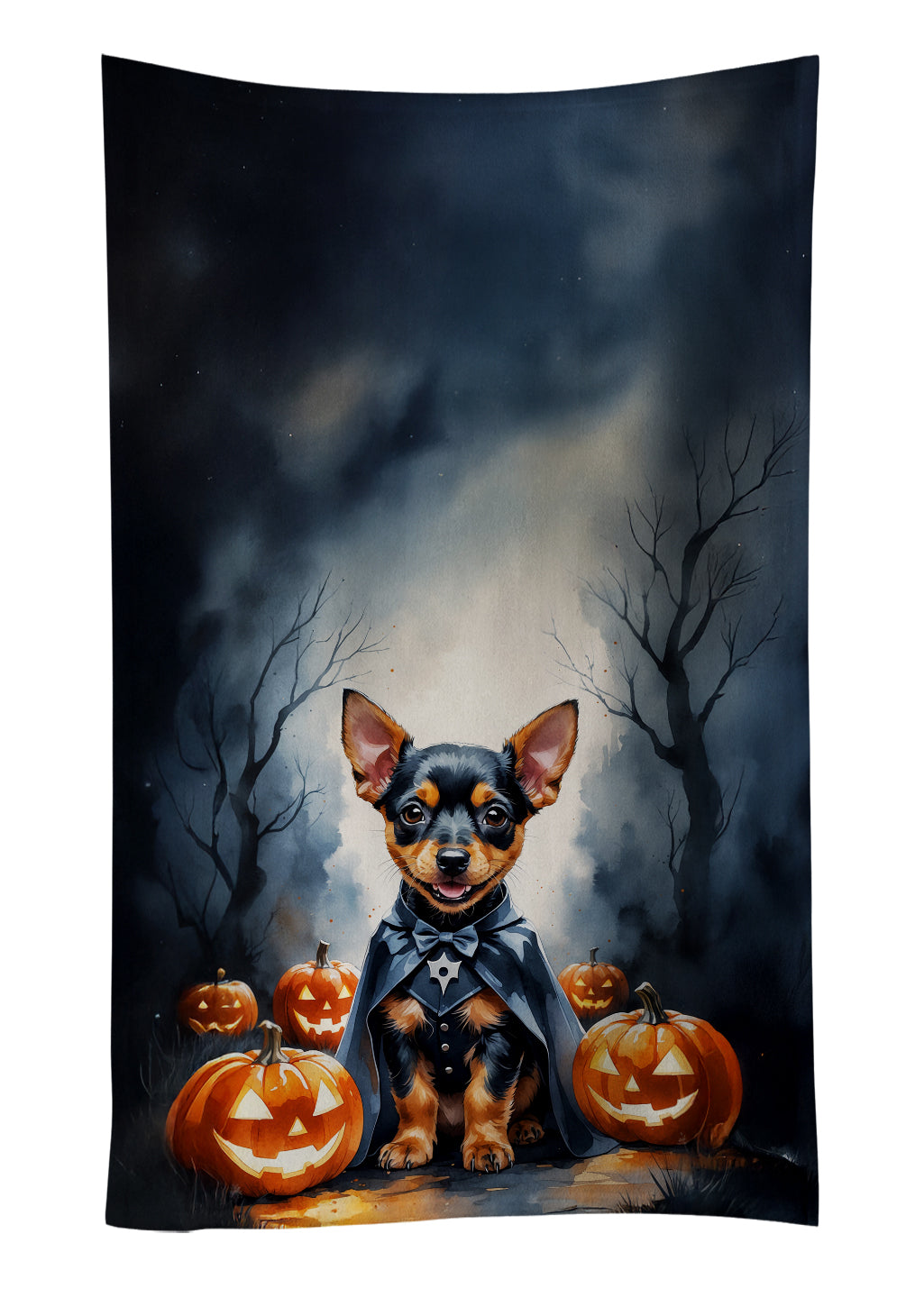 Miniature Pinscher Puppy Halloween Kitchen Towel Velour Plush Front and Cotton Loop Back Machine Washable