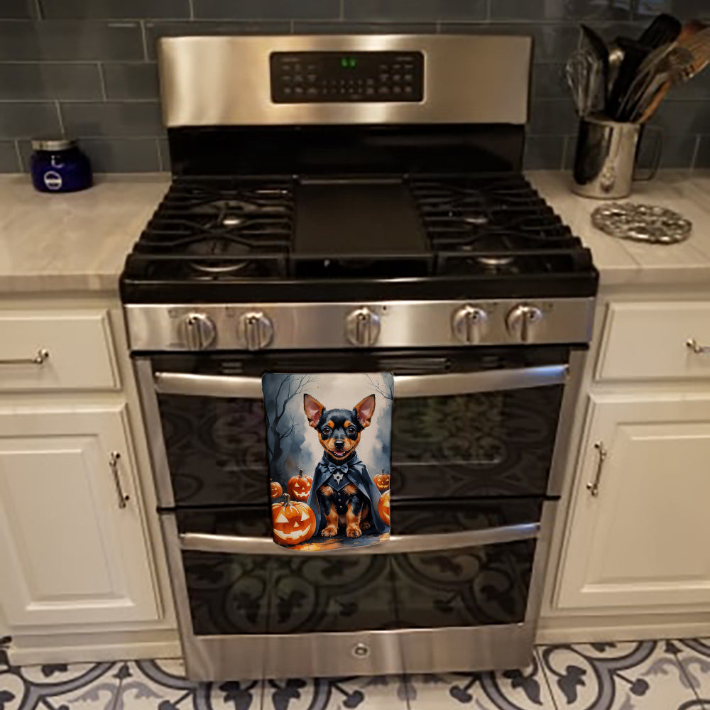 Miniature Pinscher Puppy Halloween Kitchen Towel Velour Plush Front and Cotton Loop Back Machine Washable