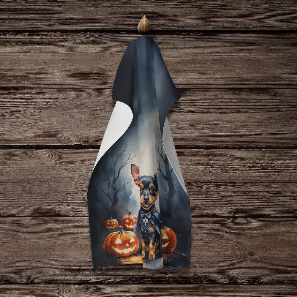 Miniature Pinscher Puppy Halloween Kitchen Towel Velour Plush Front and Cotton Loop Back Machine Washable