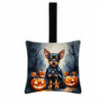 Miniature Pinscher Puppy Halloween Hanging Square Fabric Ornament 3.5 × 3.5 Decorative Door-Knob & Tree Hanger, Soft Fabric