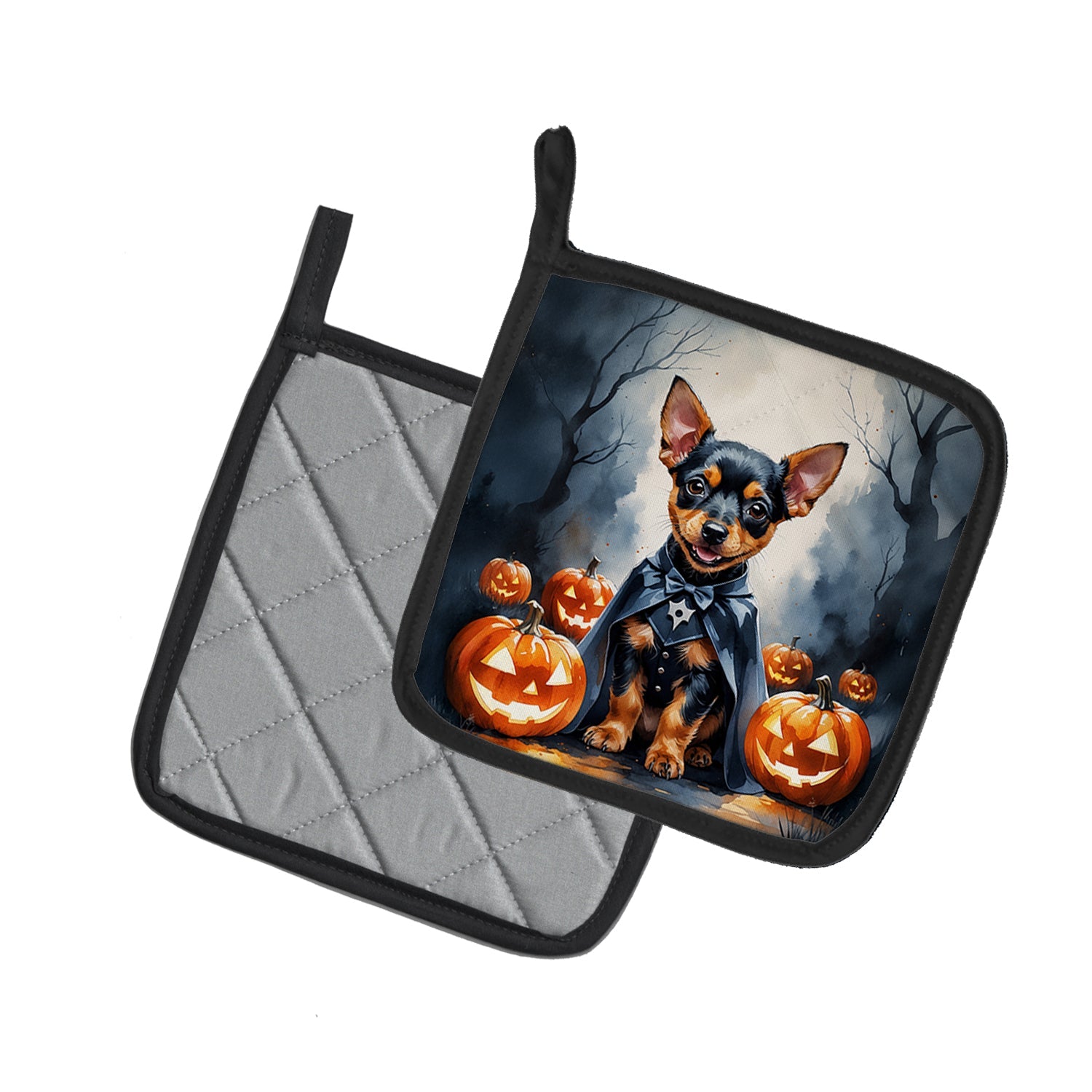 Miniature Pinscher Puppy Halloween Pot Holder Set of 2 Heat Resistant Quilted Hot Pads 7.5 x 7.5 Inch, Insulated Kitchen Trivets for Cooking & Baking